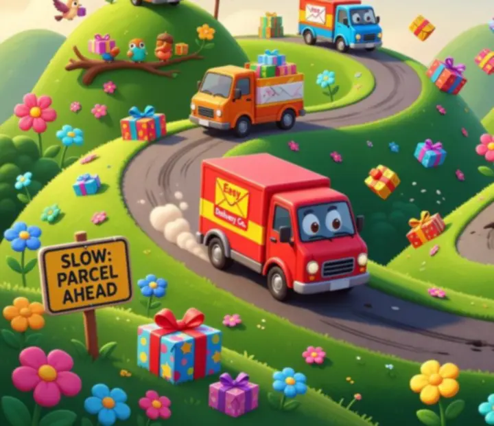 Concept art pagórkowatego terenu do przyszłych aktualizacji Easy Delivery Co.
