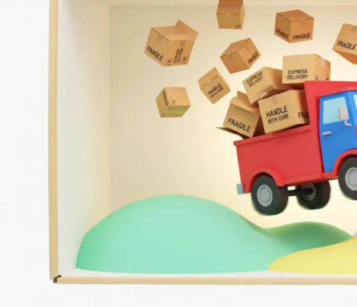 Art z gry Easy Delivery Co. z podskakującym dostawczakiem i kartonowymi paczkami