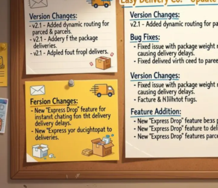Panel z patch notes i wykresami zmian w fizyce w Easy Delivery Co.
